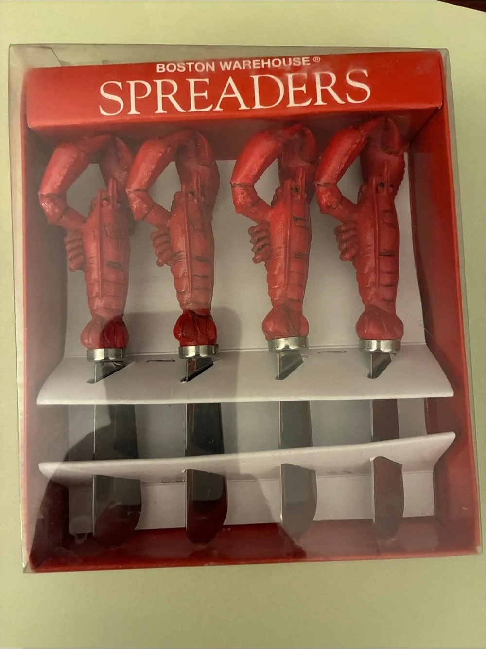 Lobster Handle Spreader Knife Set Boston Warehouse 4pc Stainless Steel 1999 NEW
